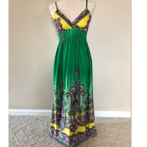 Green and Yellow Maxi Dress Small